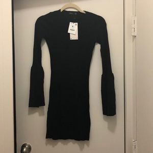 Flared Sleeve Ribbed Dress